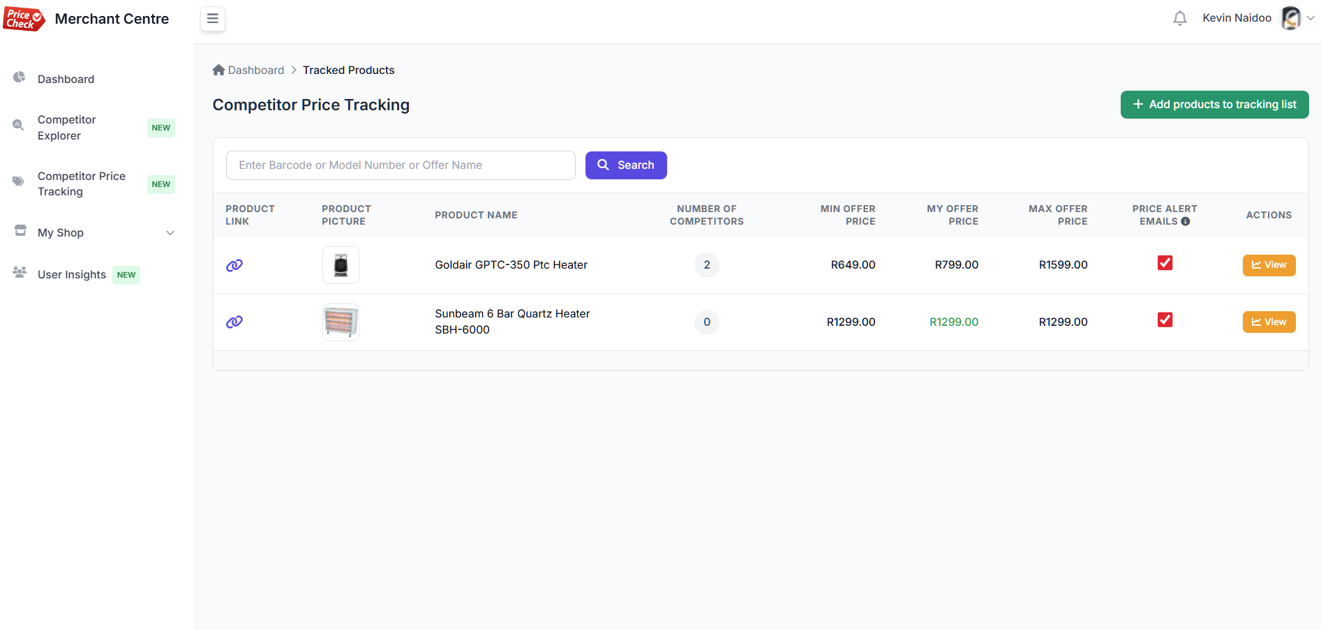 Competitor pricing insights in Merchant Centre